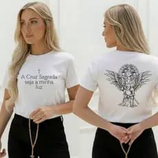 Camiseta Feminina T-shirt Babylook Católica Medalha São Bento