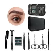 Kit P/ Design Sobrancelhas 10 Peças Tesoura Escovinha Pinça Barba Bigode