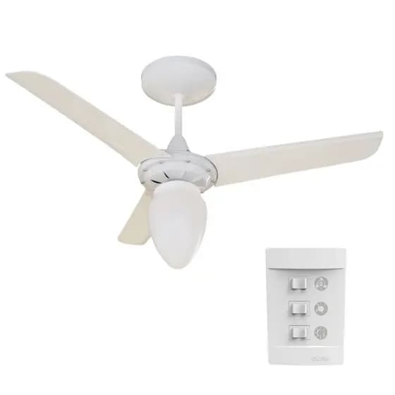 Ventilador teto com controle de parede para quarto sala salão decoração casa toda Aliseu Iceberg White