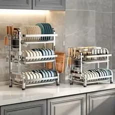 Escorredor Louça Pia Bancada Cozinha Colher Garfo Faca Talher Aço Inox 2 e 3 Andar