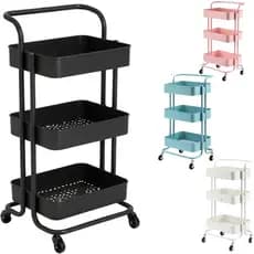 Carrinho Organizador Preto Rosa Branco Verde Rodinha Prateleiras Manicure Auxiliar Carbono