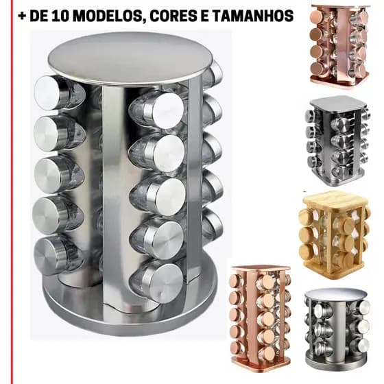 Suporte Porta Tempero Inox Potes QD + Suporte Giratório