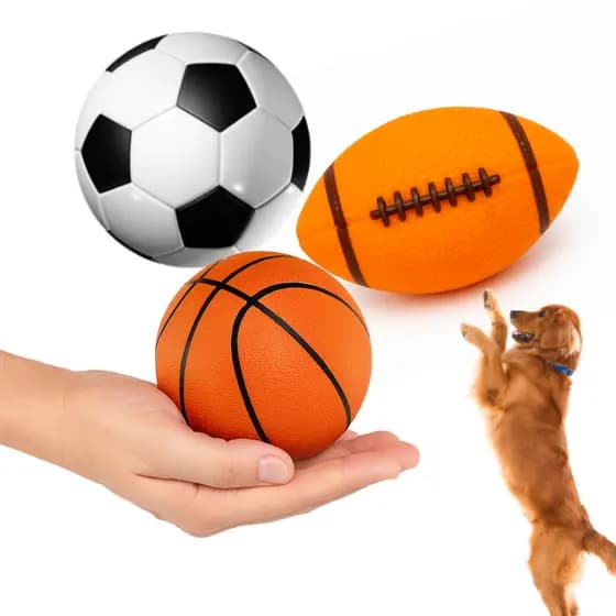 Bola  Mini copa Futebol Basquete Vinil Borracha Pet com apito- Brinquedo  cães filhotes e Infantil