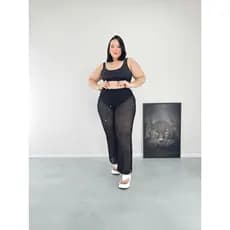 Saida de Praia Calça Plus Size Trico Transparente Tamanhos Grande Moda Gringa