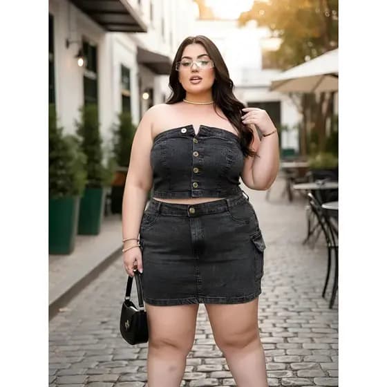 Mini Saia Jeans Plus Size Cargo Feminina
