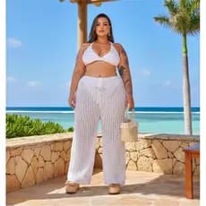 Saida de Praia Calça Plus Size Piscina Passeio Ajuste na Cintura