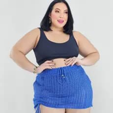 Saida de Praia Plus Size em Trico Saia Ajustavel Verão