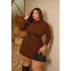 Vestido Lanzinha Feminino Plus Size com Cinto Moda Gringa