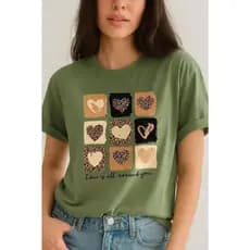 "Camiseta Feminina Estampada LOVE Coração Animal Print - T-shirt Tumblr 100% Algodão Tendência 2025"