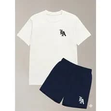 kit conjunto camiseta blusa + bermuda shorte tactel t-shirt LOS ANGELES LA100% algodão
