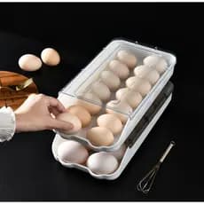 Organizador de Ovos Dispenser Rolante Branco Acrílico com Tampa/Porta Ovos Organizador de Geladeira Bandeja