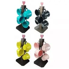 Suporte Pedestal Para Xícaras + 6 Xícaras de Acrílico 80ml - Café, Chá