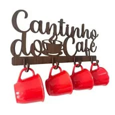 Suporte de Parede + 4 Xícaras de Acrílico Cantinho do Café Chá Chaveiro Gancho