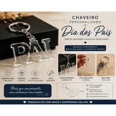 Chaveiro Personalizado PAI em Acrílico Transparente | Presente Criativo para Dia dos Pais | Lembrança Especial