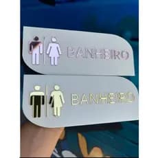 Placa de Banheiro em Acrílico 20x10 cm | Sinalização Premium | Dourado, Prata, Rosé Gold ou Preto | Fixação com Fita Dup