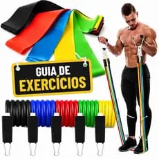 kit 16 itens: Elásticos Extensores + 5 mini bands - Treino em Casa Fitness Musculação Pilates