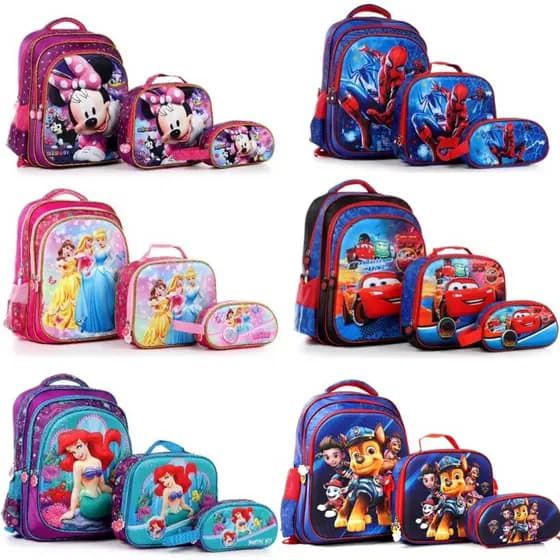 Kit Mochila Estojo e Lancheira Escolar Infantil Para meninos e meninas Com Rodinhas ou Sem Rodinhas