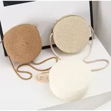 Bolsa Feminina de Praia Bag Redonda De Palha Verão Bolsa Transversal