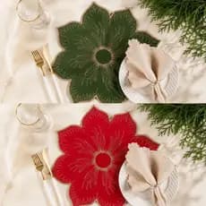 Kit Jogo Americano Bordado Dalia 2,4 e 6 Lugares Formato Flor - Mesa Posta e Decorada Suplá