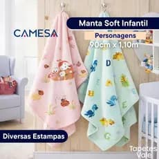 Manta Cobertor de Bebê 90cm x 1,10m Dyuri Menina e Menino 100% Algodão para Berço Várias Estampas