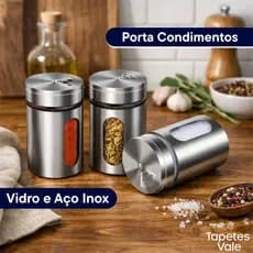 Saleiro Pimenteiro Porta Condimentos Vidro Aço Inox Com Visor Premium