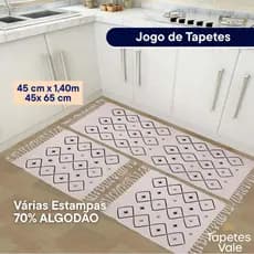 Kit Tapete Cozinha Premium 3 Peças Sem Antiderrapante Jogo Passadeira