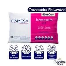 Travesseiro Camesa Fit 60x40cm Fibra Siliconada Lavável Macio Branco
