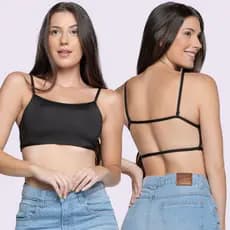 Top Cropped Costa Nua Alças Finas Tira Nas Costas Em Suplex Premium Tendência Feminina Verão 2022