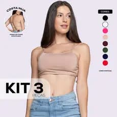Kit 3 Top Fitness Costa Nua Modelo Da Gringa Blogueirinha Alças Finas D'ocê Modas