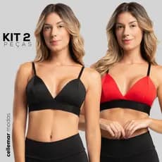 Kit 2 Tops Fitness Triângulo Academia Duplo Sem Bojo Poliamida Original Proteção com Sustentação