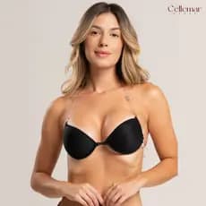 Sutiã com Bojo Liso Alça Transparente e Removível Fivela Frontal Costas de Silicone Tomara que Caia