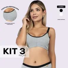 Kit 3 Sutiãs 100% Algodão Top Fitness sem Bojo Alças Reguláveis Reforçado Pós Parto Confortável