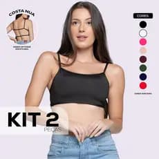 Kit 2 Top Faixa Fitness Costa Nua Moda Gringa Sem Bojo Alças Finas Academia Blogueira
