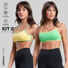 Kit 2 Top Brasil Copa Fitness Academia Bicolor Costa Nua Alça Cruzada Com Forro e Abertura Para Bojo