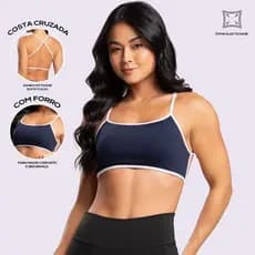 Top Fitness Academia Bicolor Costa Nua Alça Cruzada Com Forro e Abertura Para Bojo Cellemar
