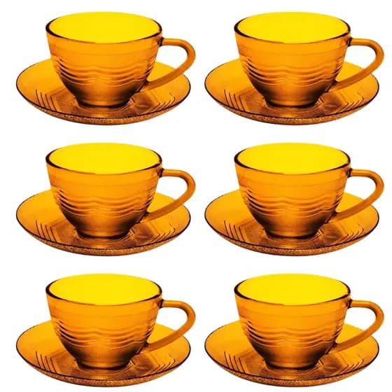 Jogo Xicara para Café com Pires 12 Pçs Chá de Vidro 240ml Ambar Envio Rápido e Seguro