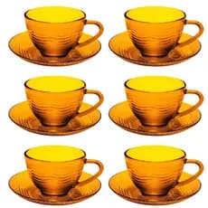 Jogo Xicara para Café com Pires 12 Pçs Chá de Vidro 240ml Ambar Envio Rápido e Seguro