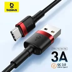 Cabo Baseus USB Tipo C Lightning Cabo Carregador Turbo Android Reforçado Nylon Original 1 Metro