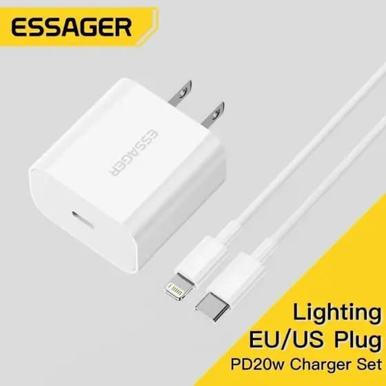 Carregador iPhone PD 20W Original Essager Modelo ES-CD30 Para ,6 7, 8, X, XR, 11, 12, 13, 14 iPhone/IPAD Carga Rápida