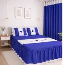 Colcha Casal com Cortina Bordado Kit Completo de Oxford