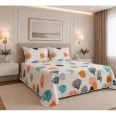 Jogo de Lençol Cama Queen Estampado 3pç S/Elástico Micropercal 500 Fios Toque Macio de Algodão