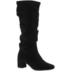 Bota Feminina Enrugada com Ziper Lateral Bico Quadrado Saltinho Confortável