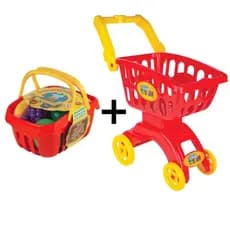 Jogo Mercadinho com Cestinha de Frutas e Carrinho de Mercado Infantil