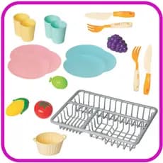 Kit Cozinha Infantil Utensílios + Escorredor + Alimentos Corta Cola - 22 Peças