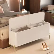 Banco Baú Recamier Tucupi MDF com Pés de Ferro Dourado Organizador para Quarto Sala Closet