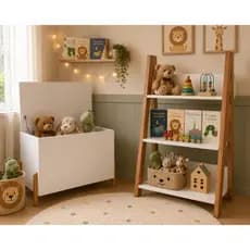 Estante Livreiro e Baú Kids Com Pés em Madeira Maciça Infantil Organização e Modernidade Estilo LANÇAMENTO