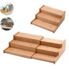 Porta Tempero Rack Bambu Organizador Escada Escadinha Extensível Retrátil 3 Níveis Porta Condimentos Natural