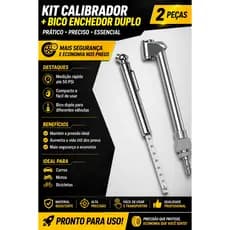 Kit Calibrador De Pressão De Pneus Tipo Caneta E Inflador Bico de Encher Pneu Duplo Para Carro Bike Moto