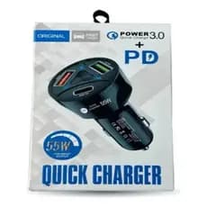 Carregador Veicular Quick Charger 3 Entradas 3.0 + Pd 55w