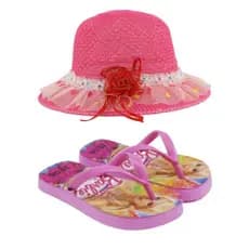 Chinelo infantil feminina da Barbie e chapéu menina , para praia , passeios etc. Sua filha precisas de um presente assim